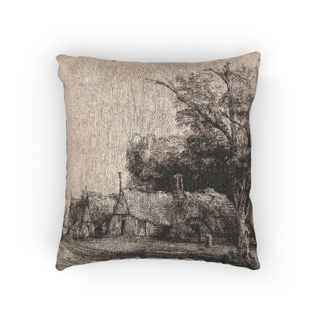 Rembrandt van Rijn - Landscape with Three Gabled Cottages Beside a Road | Woven Pillow