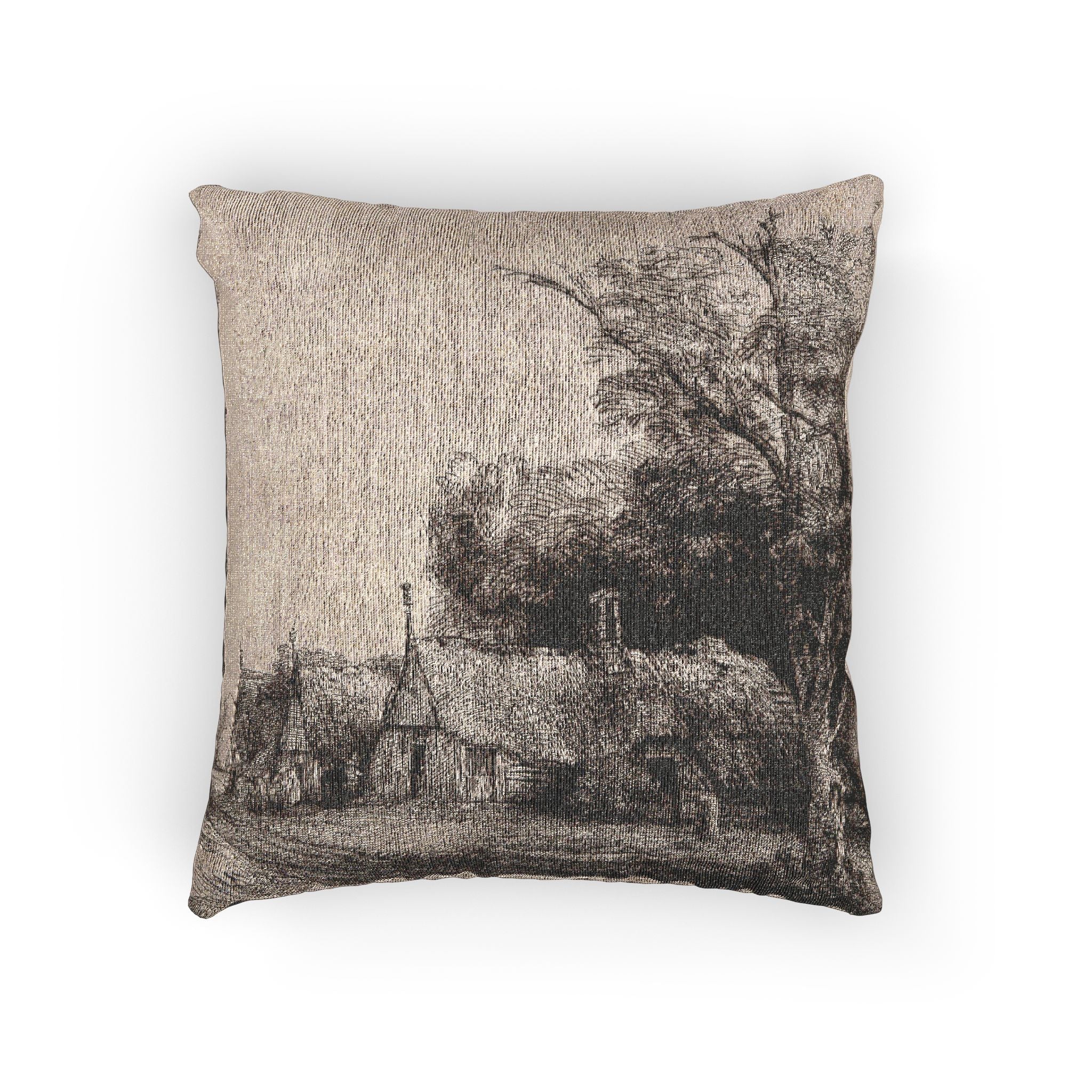 Rembrandt van Rijn - Landscape with Three Gabled Cottages Beside a Road | Woven Pillow
