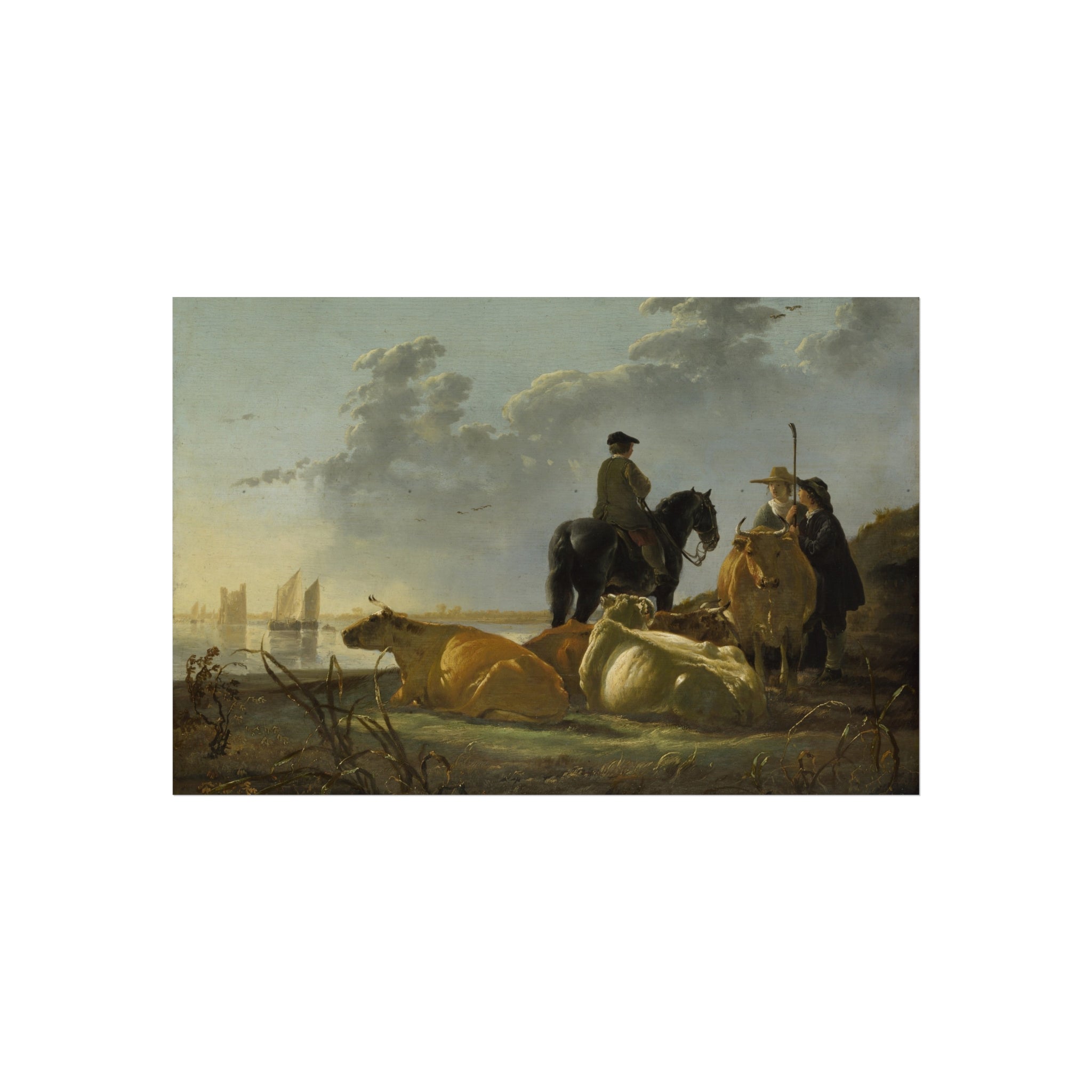 Aelbert Cuyp - Peasants with Four Cows by the River Merwede - WGA5825 | Fine Art Poster