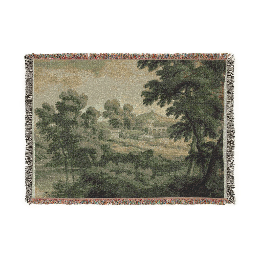School of Nicolas Poussin - Italianate Landscape with Castle, Trees and Water in Foreground | Woven Tapestry Blanket