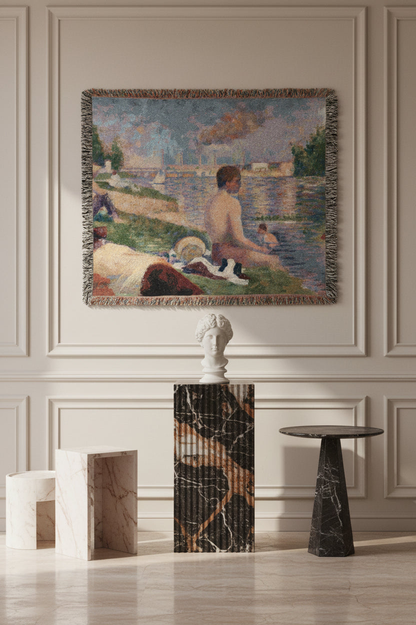 Final Study for Bathers at Asnières Georges Seurat Tapestry Blanket