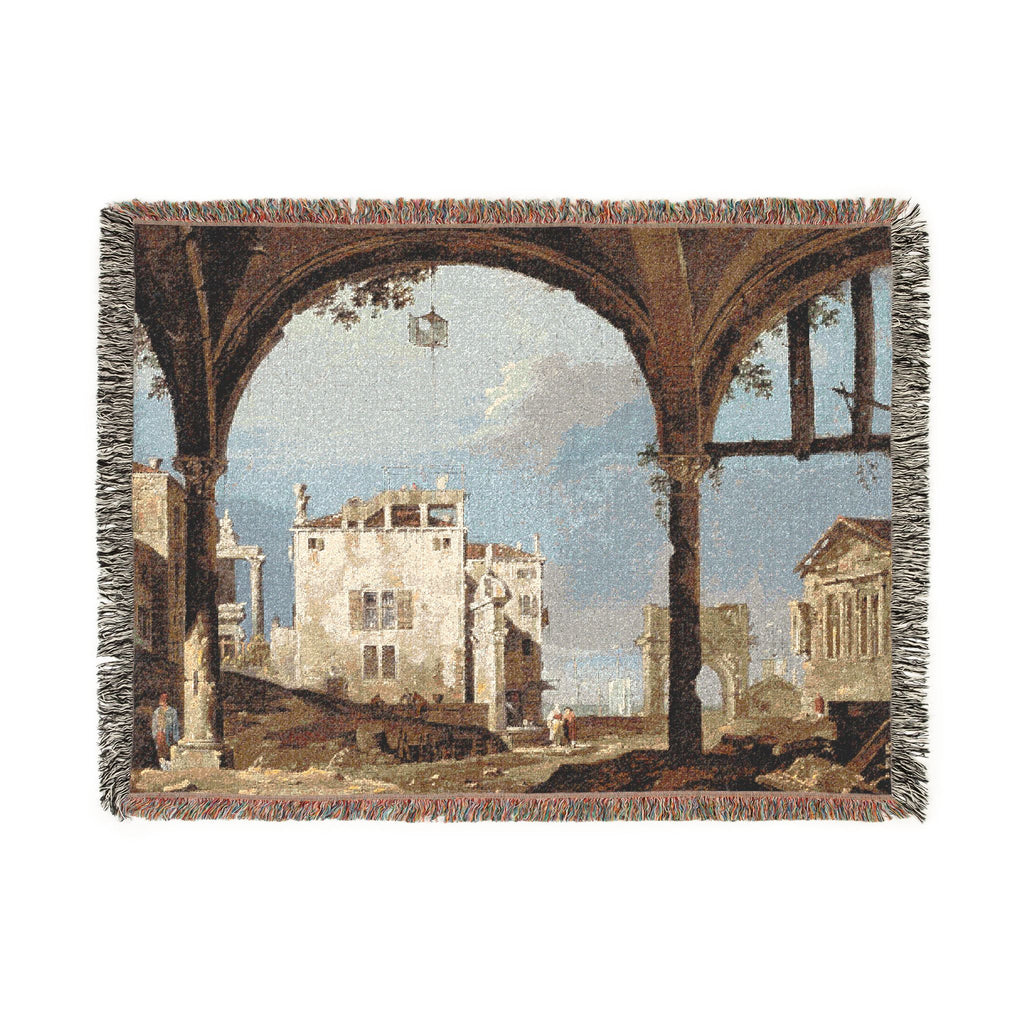 Follower of Canaletto - Portico with a Lantern | Woven Tapestry Blanket