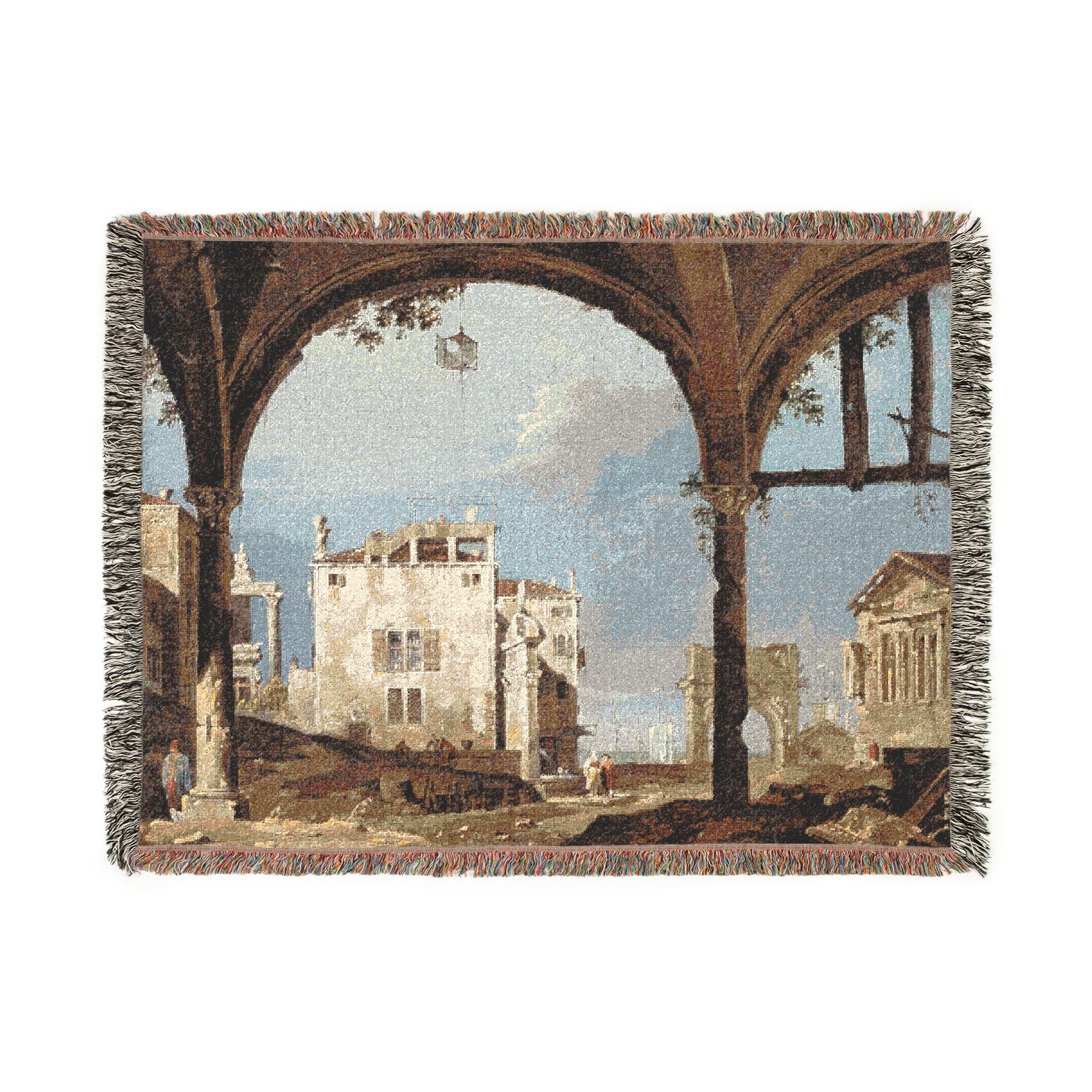 Follower of Canaletto - Portico with a Lantern | Woven Tapestry Blanket