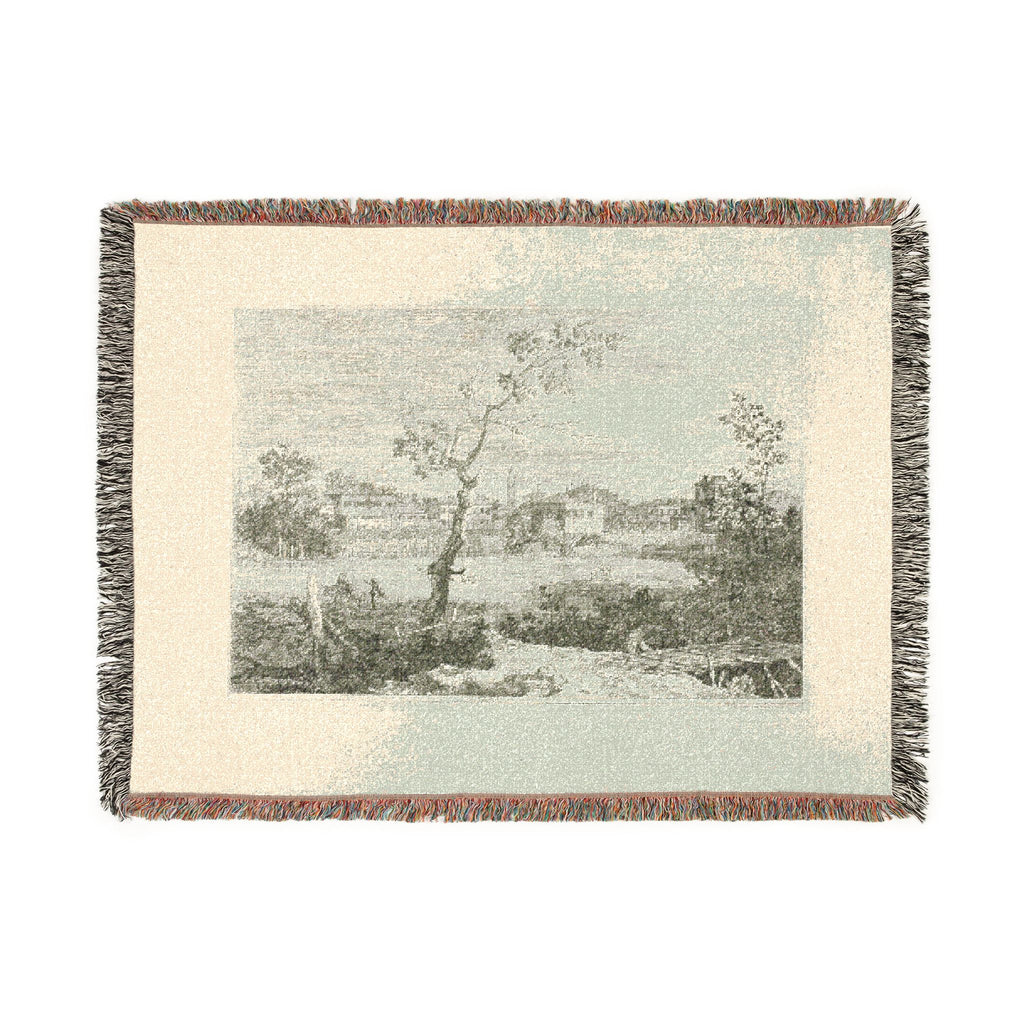 Canaletto - View of a Town on a River Bank, from Vedute | Woven Tapestry Blanket