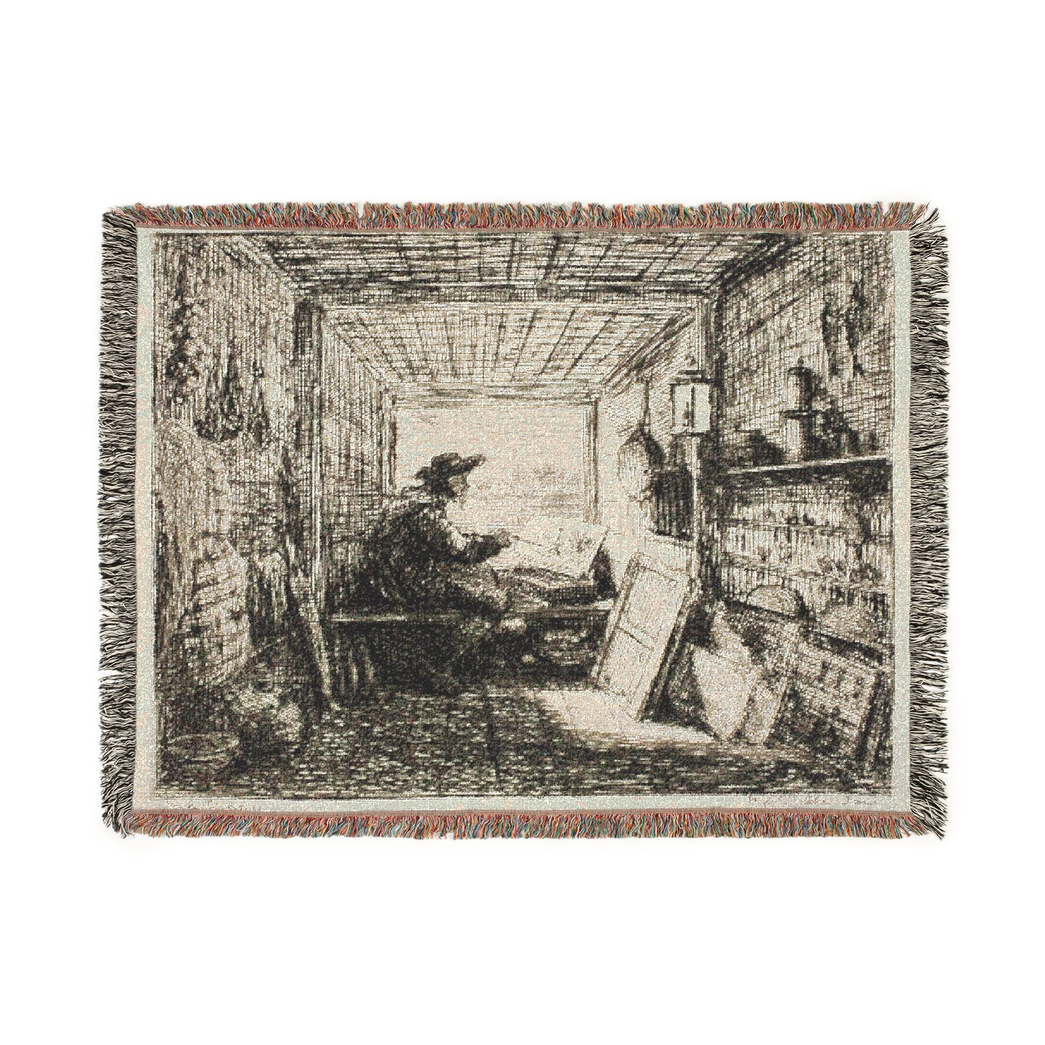 Charles François Daubigny - The Boat Studio, from The Boat Trip | Woven Tapestry Blanket