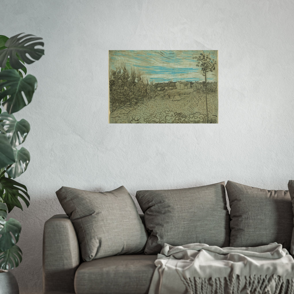Vincent van Gogh - Cottages with a Woman Working in the Middle Ground | Fine Art Poster