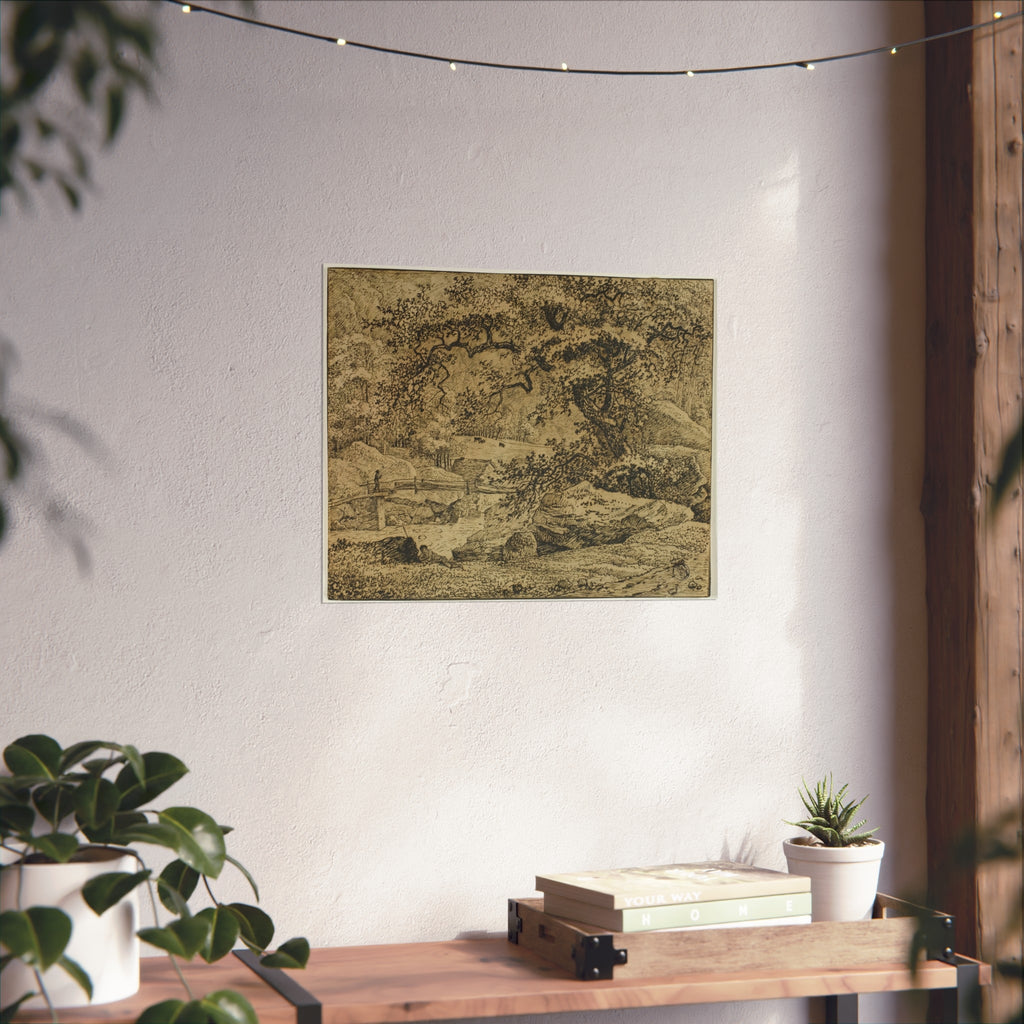 Jacob van Ruisdael - Landscape with Figure Resting Under Tree by Stream | Fine Art Poster