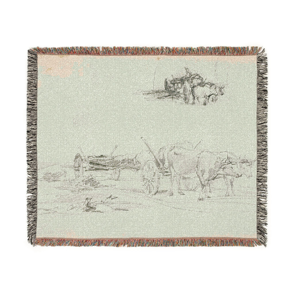 Charles François Daubigny - Two Sketches of Oxen Hauling a Log | Woven Tapestry Blanket