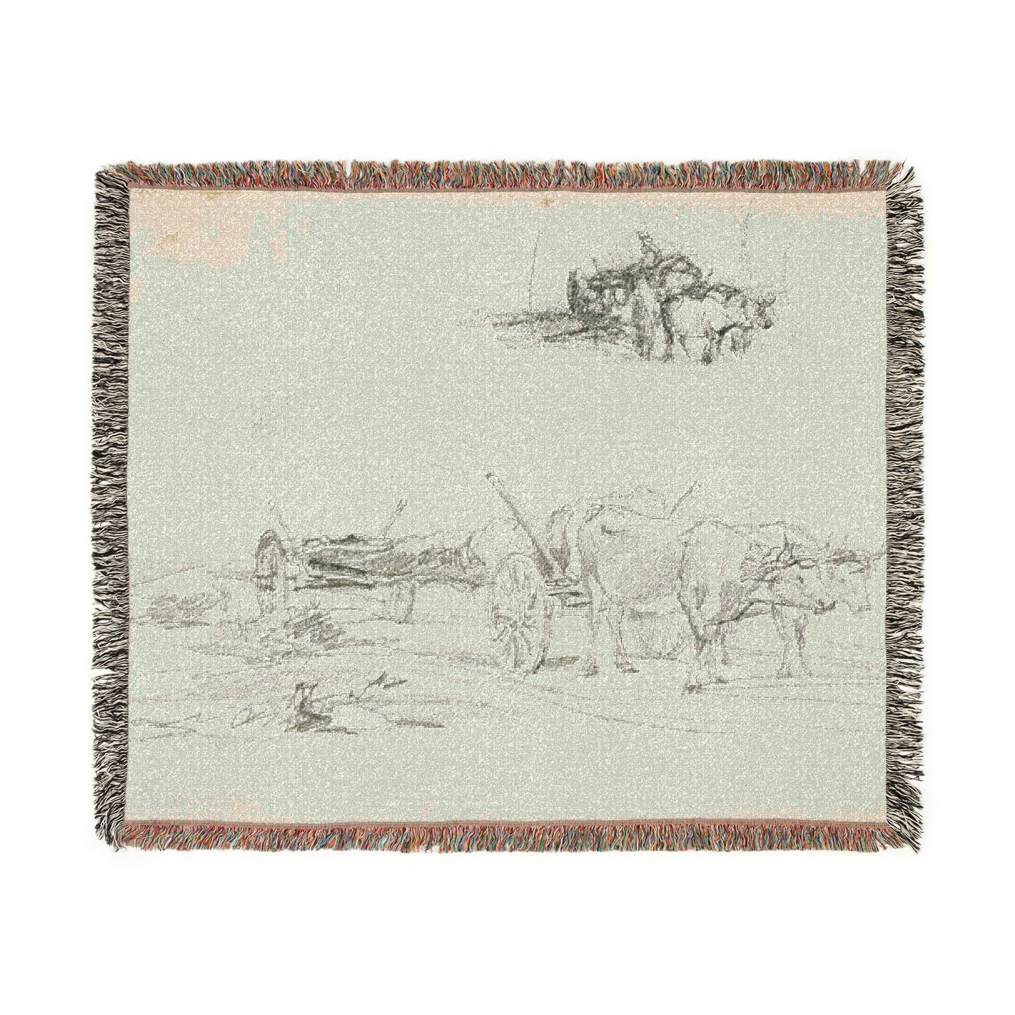 Charles François Daubigny - Two Sketches of Oxen Hauling a Log | Woven Tapestry Blanket