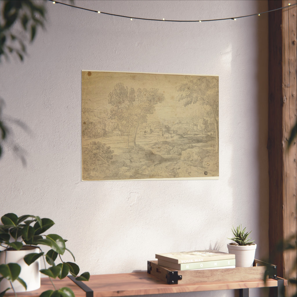 Follower of Nicolas Poussin - Italianate Landscape with Buildings | Fine Art Poster
