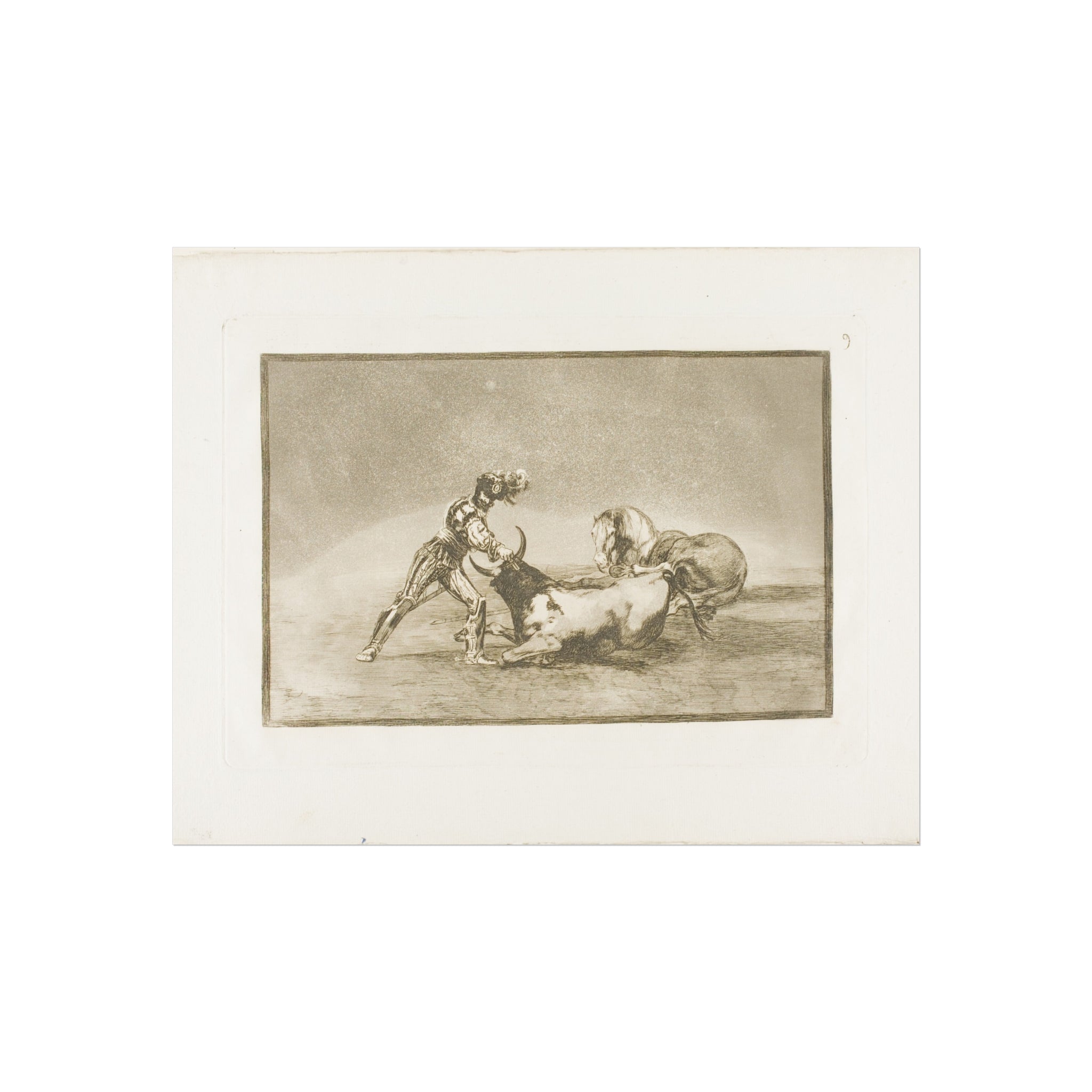 Francisco José de Goya y Lucientes - A Spanish knight kills the bull after having lost his horse, plate nine from The Ar | Fine Art Poster