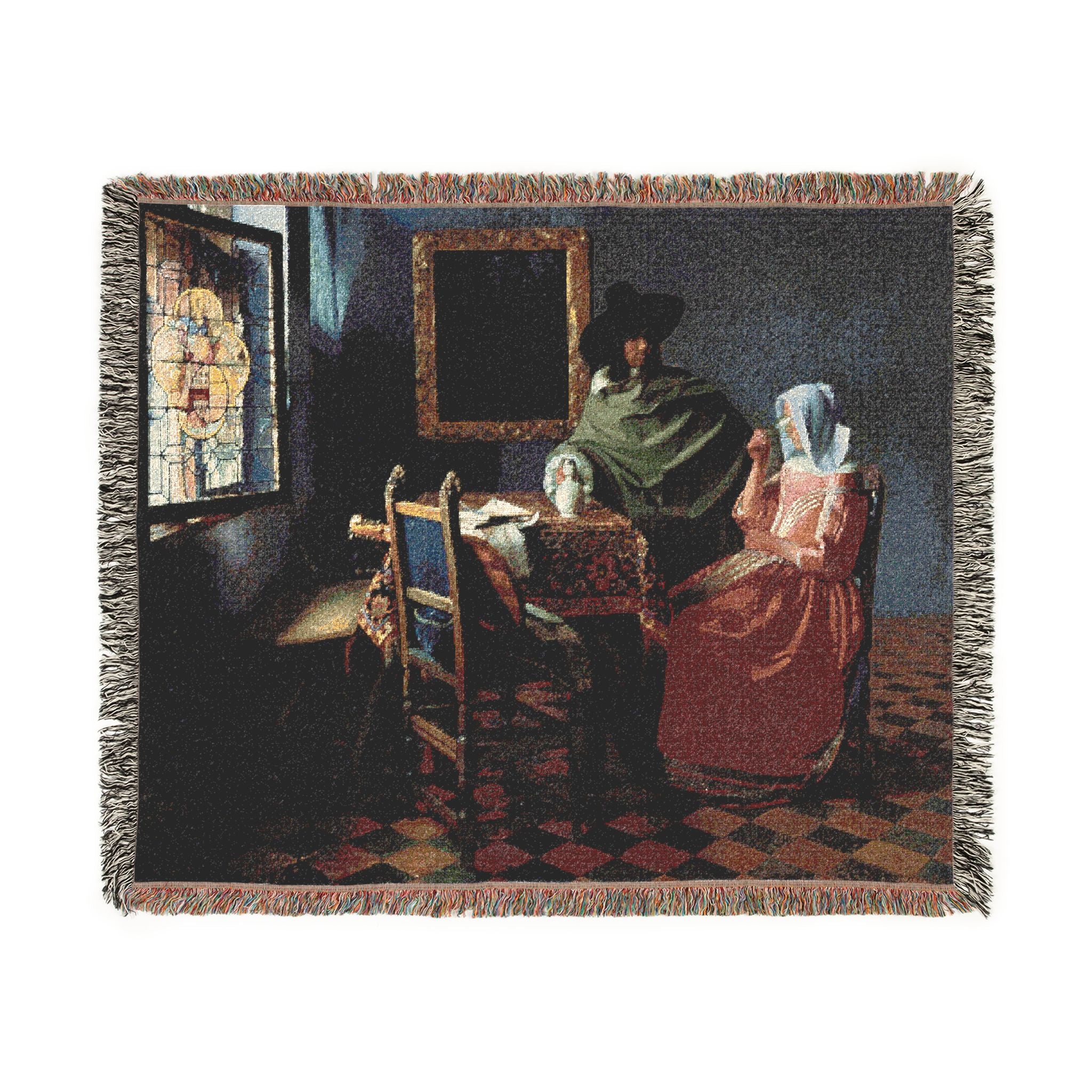 Jan Vermeer van Delft - The Glass of Wine - Google Art Project | Woven Tapestry Blanket