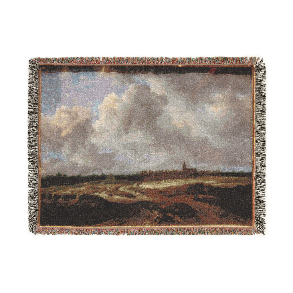 Dresden, Gemäldegalerie Alte Meister, Jacob van Ruisdael, ein Walddorf hinter Dünen | Woven Tapestry Blanket