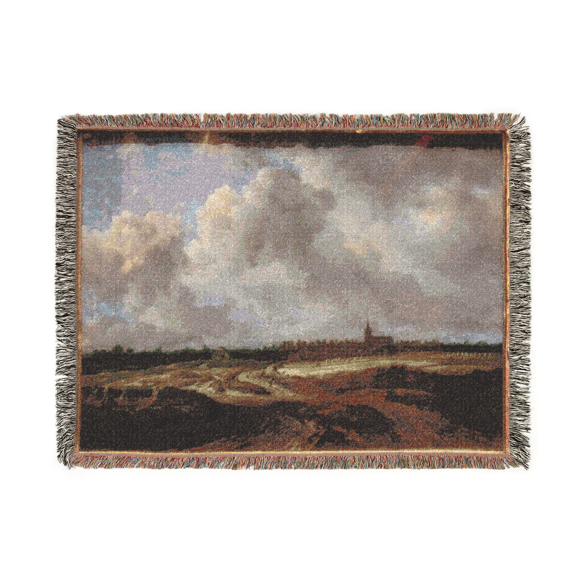 Dresden, Gemäldegalerie Alte Meister, Jacob van Ruisdael, ein Walddorf hinter Dünen | Woven Tapestry Blanket