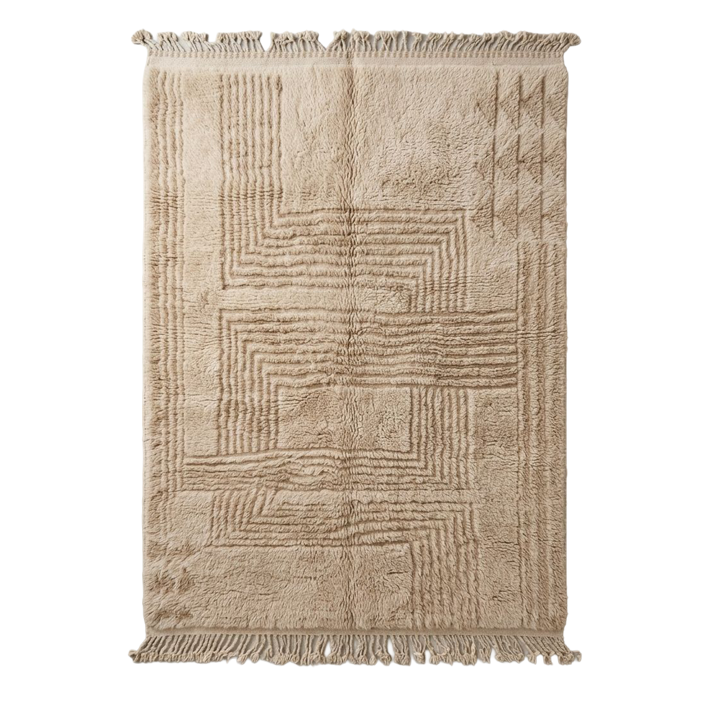 Cream Geometric Moroccan Shag Rug