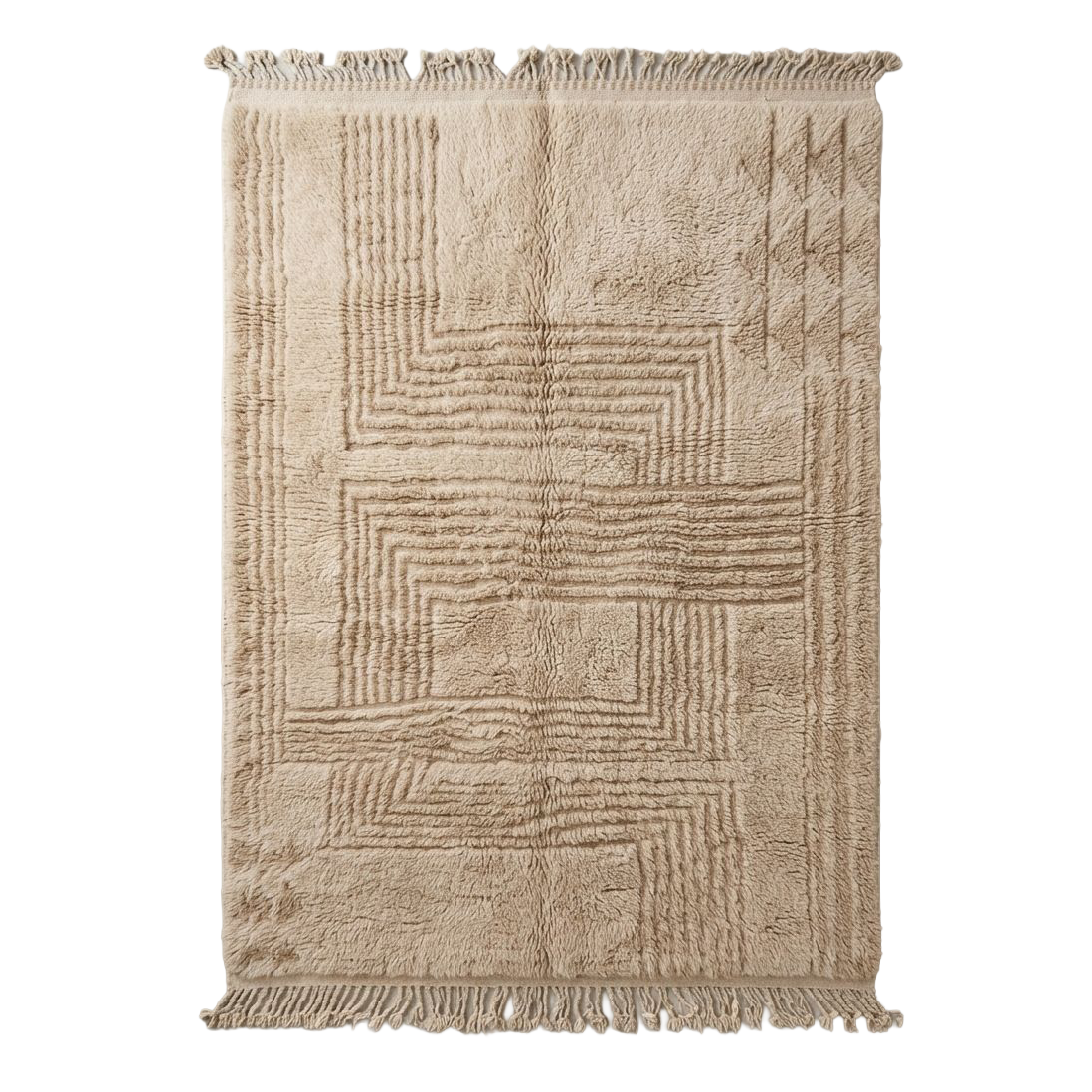 Cream Geometric Moroccan Shag Rug