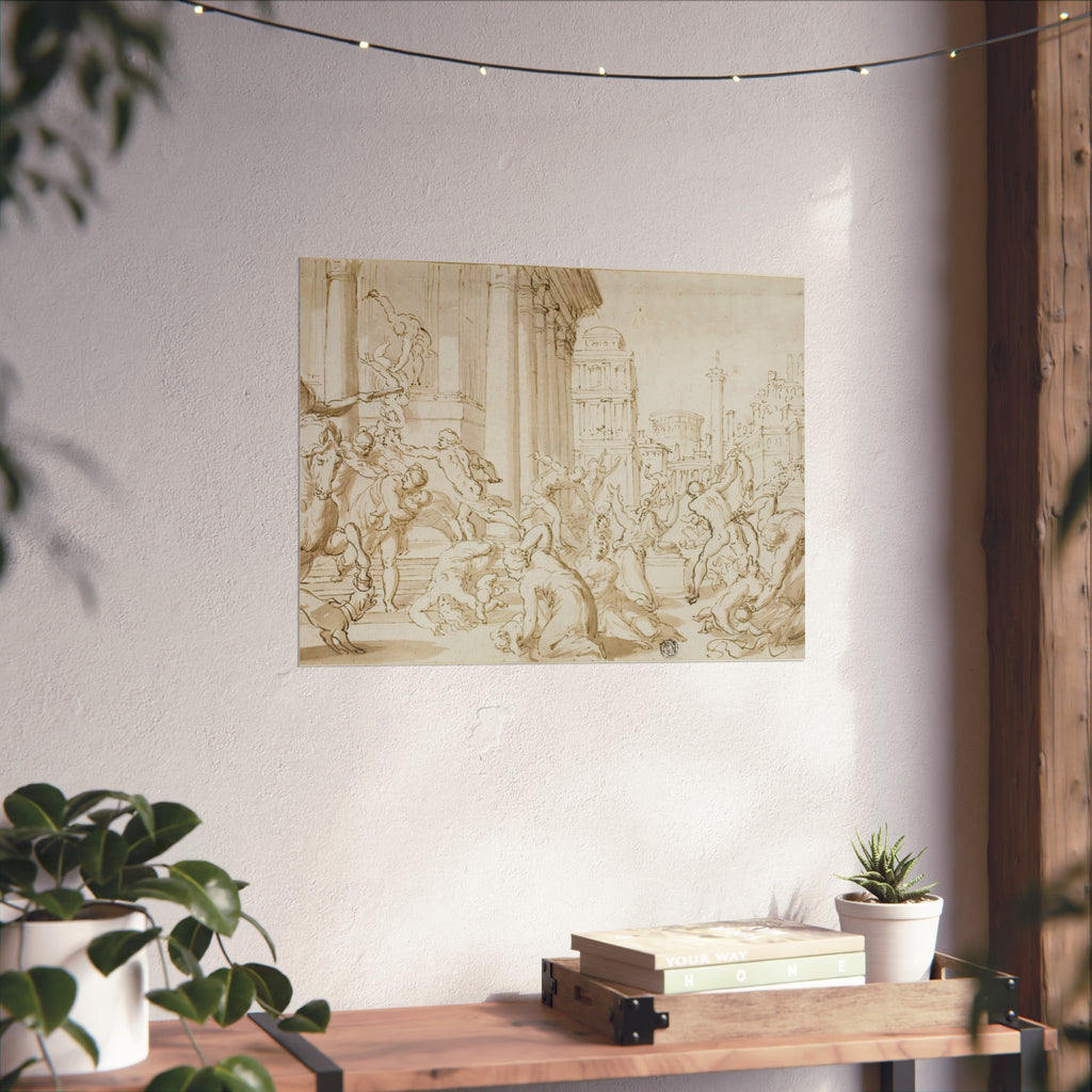 School of Nicolas Poussin - Massacre of the Innocents (recto); Figure Sketches (verso) | Fine Art Poster