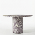 Viola Marble Round Dining Table — full view of round Calacatta Viola marble top on cylindrical pedestal base