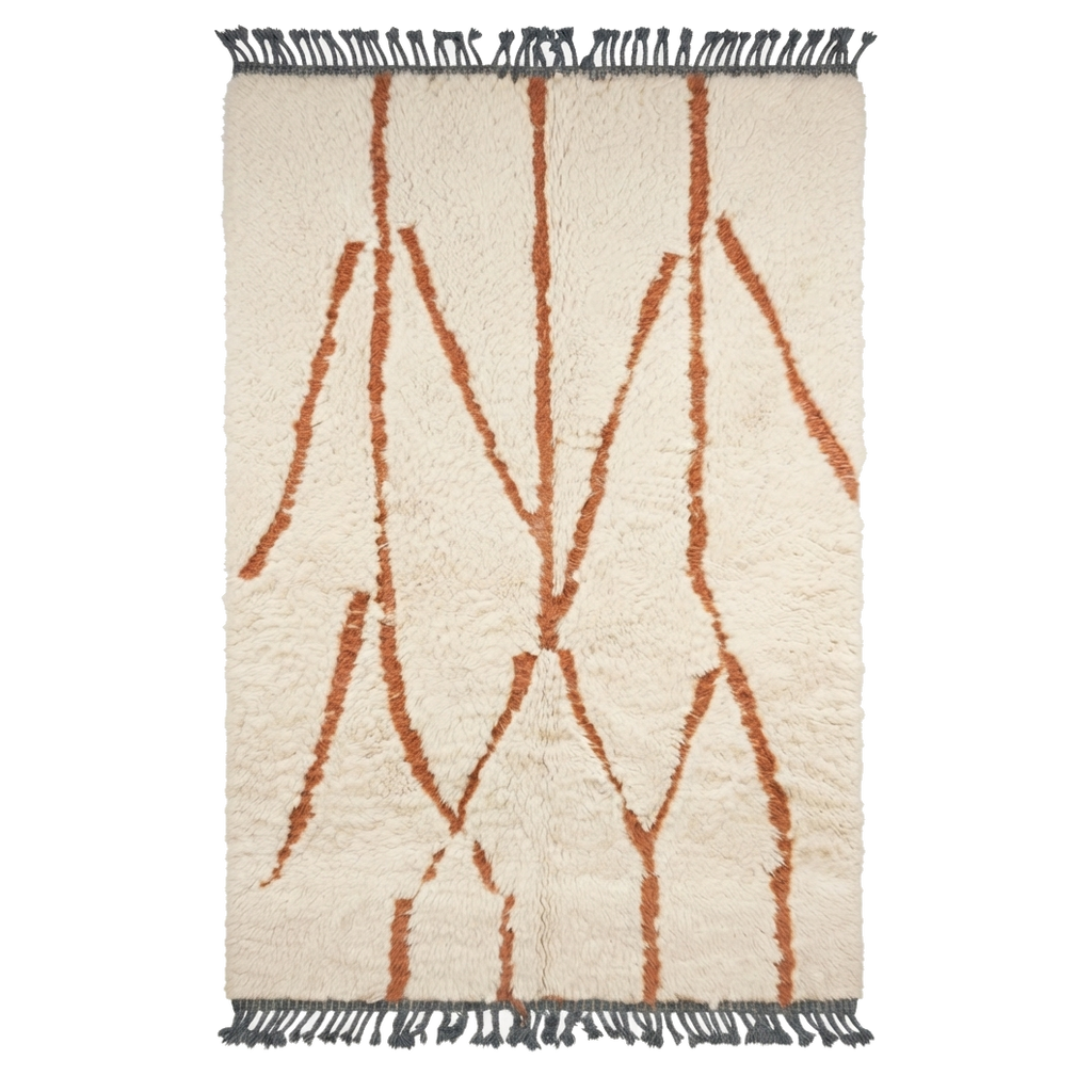 Cream Abstract Moroccan Shag Rug