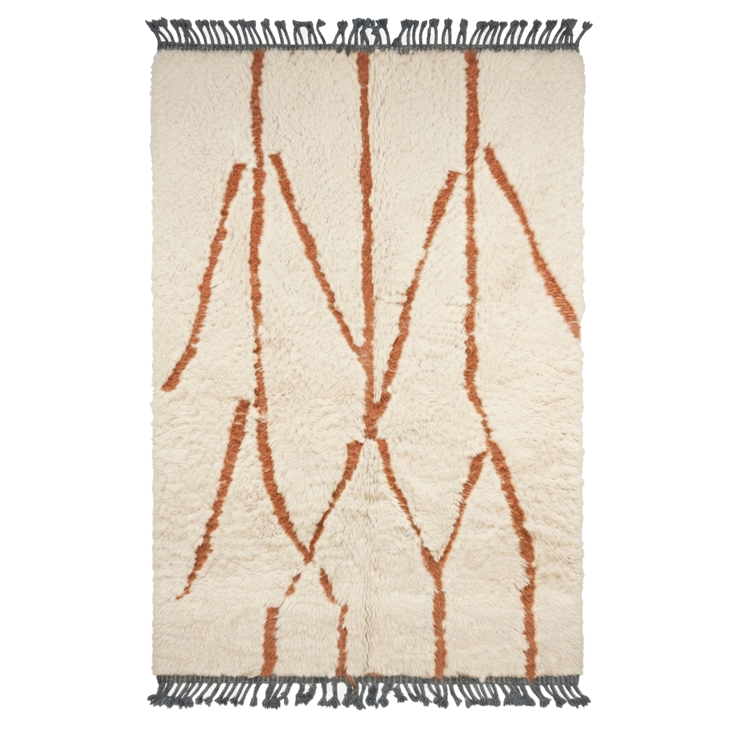 Cream Abstract Moroccan Shag Rug