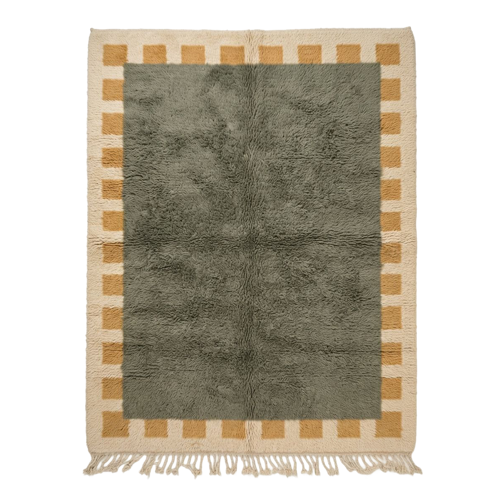 Green Checkered Border Moroccan Shag Rug