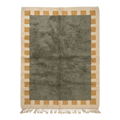 Green Checkered Border Moroccan Shag Rug
