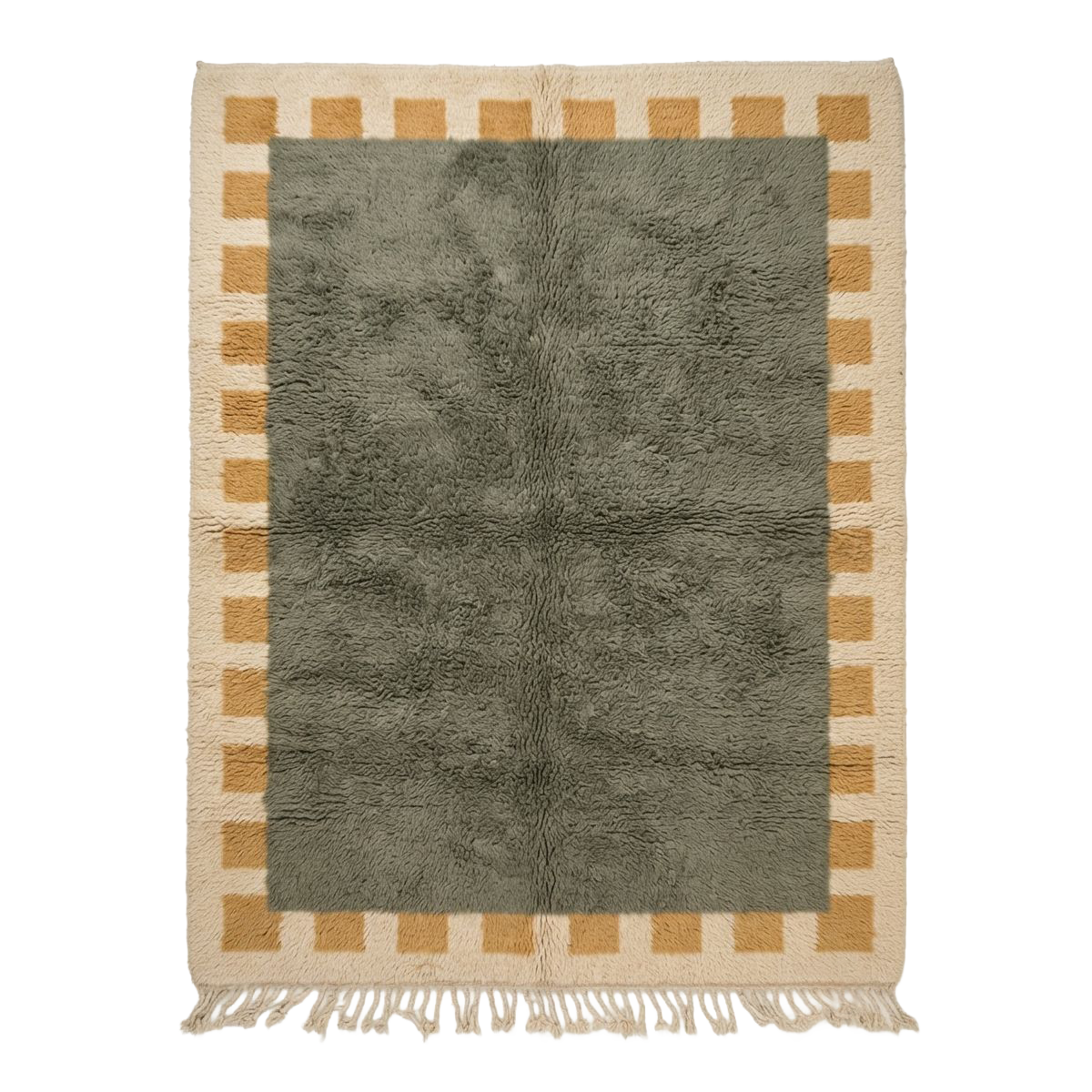 Green Checkered Border Moroccan Shag Rug