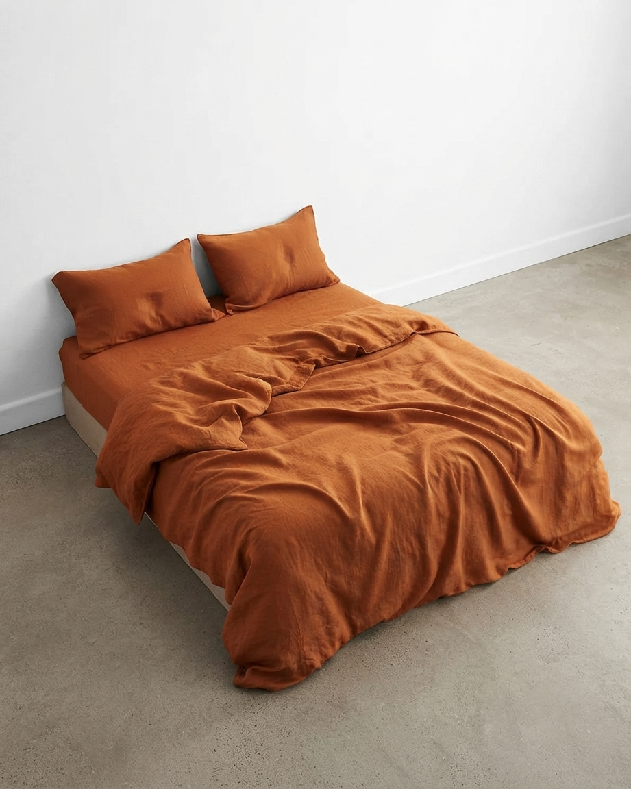 Stonewashed Linen Sheet Set — Terracotta