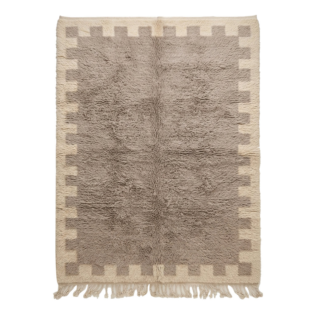 Grey Bordered Moroccan Shag Rug