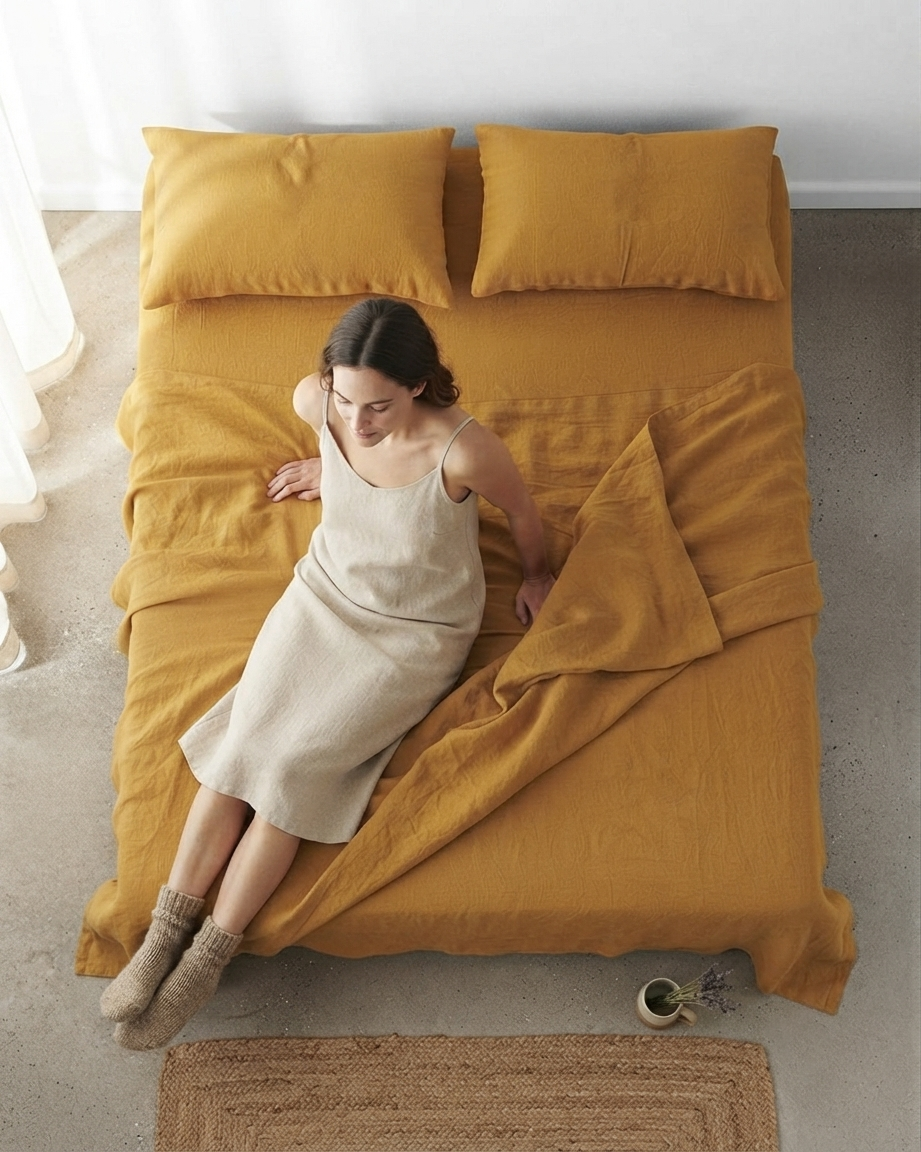 Stonewashed Linen Sheet Set — Turmeric