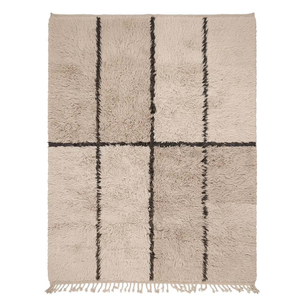 Cream Abstract Moroccan Shag Rug