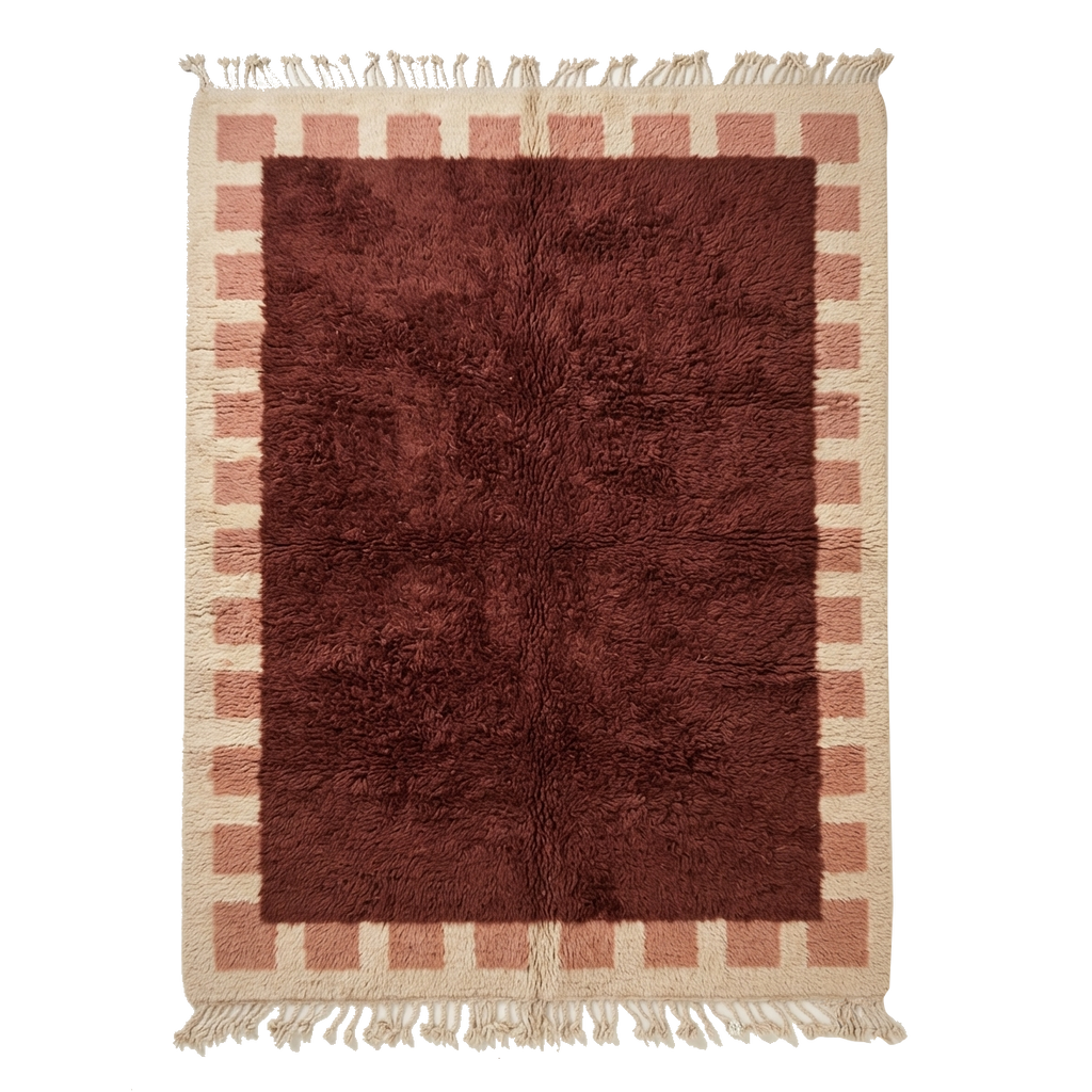 Brown Bordered Moroccan Shag Rug