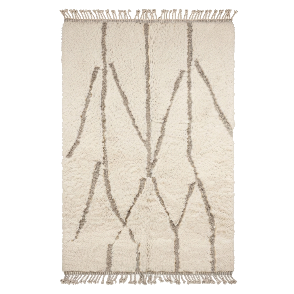 Cream Abstract Moroccan Shag Rug