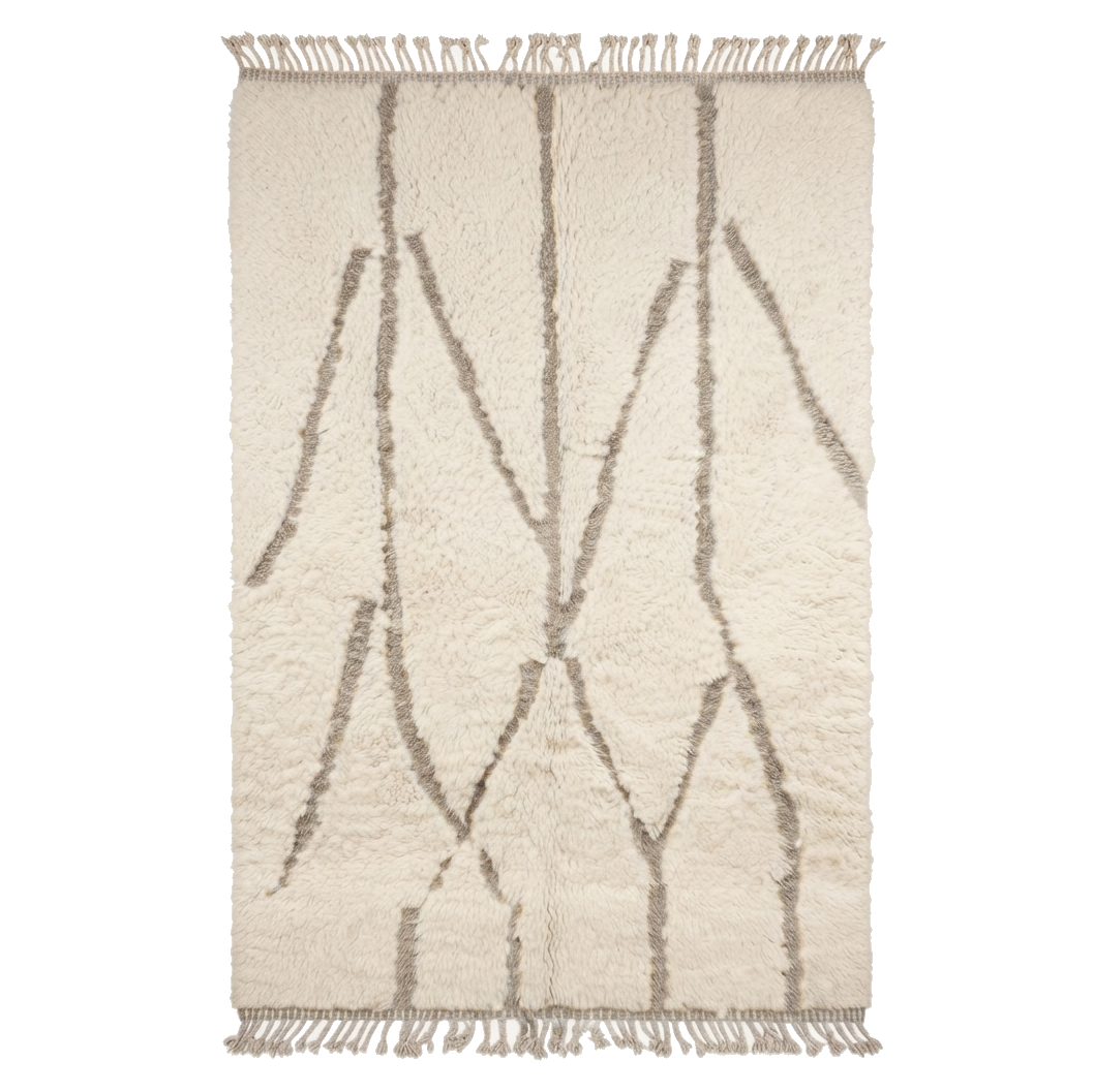 Cream Abstract Moroccan Shag Rug