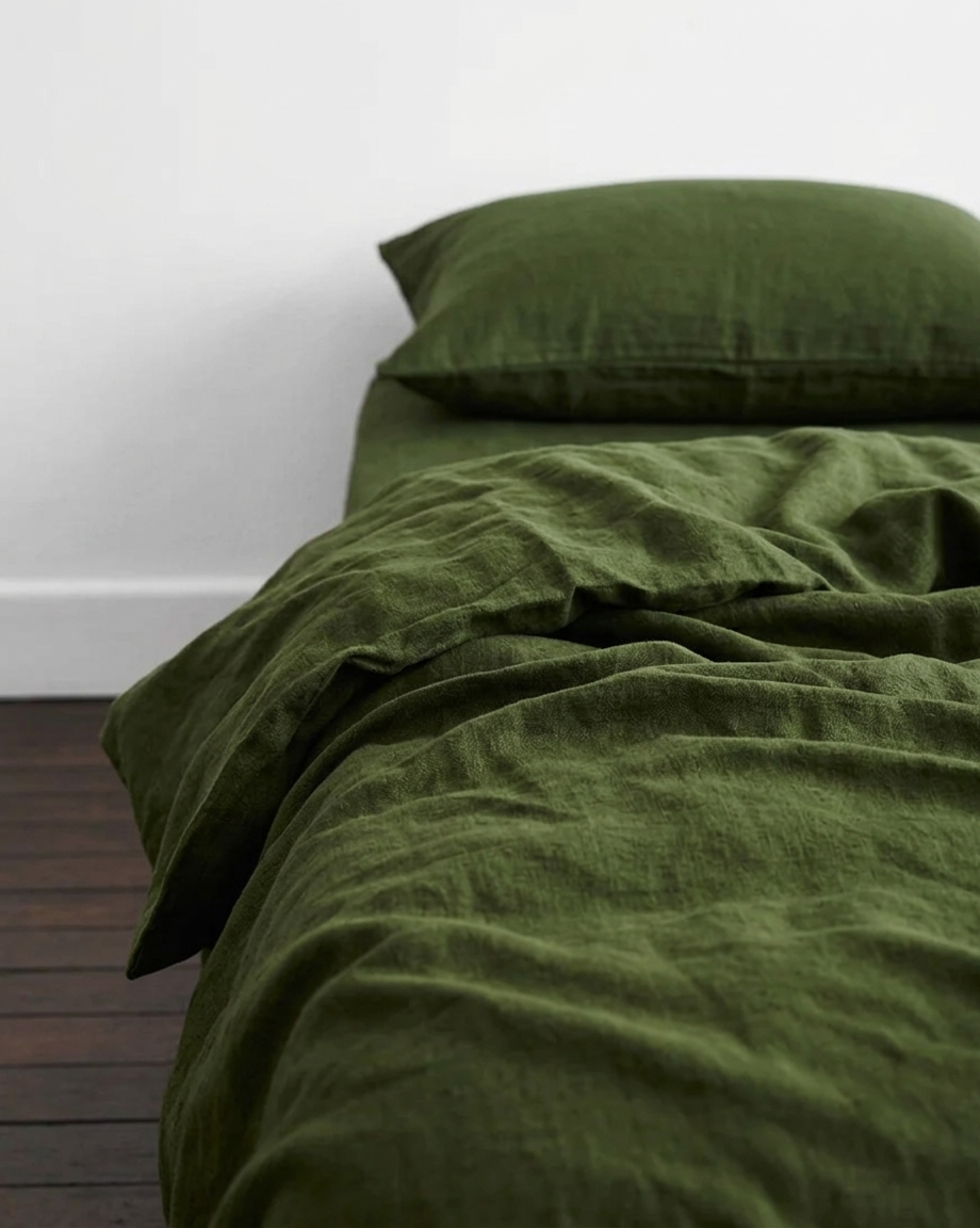 Stonewashed Linen Sheet Set — Olive
