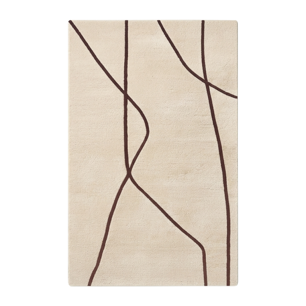 Cream Abstract Hand-Knotted Rug