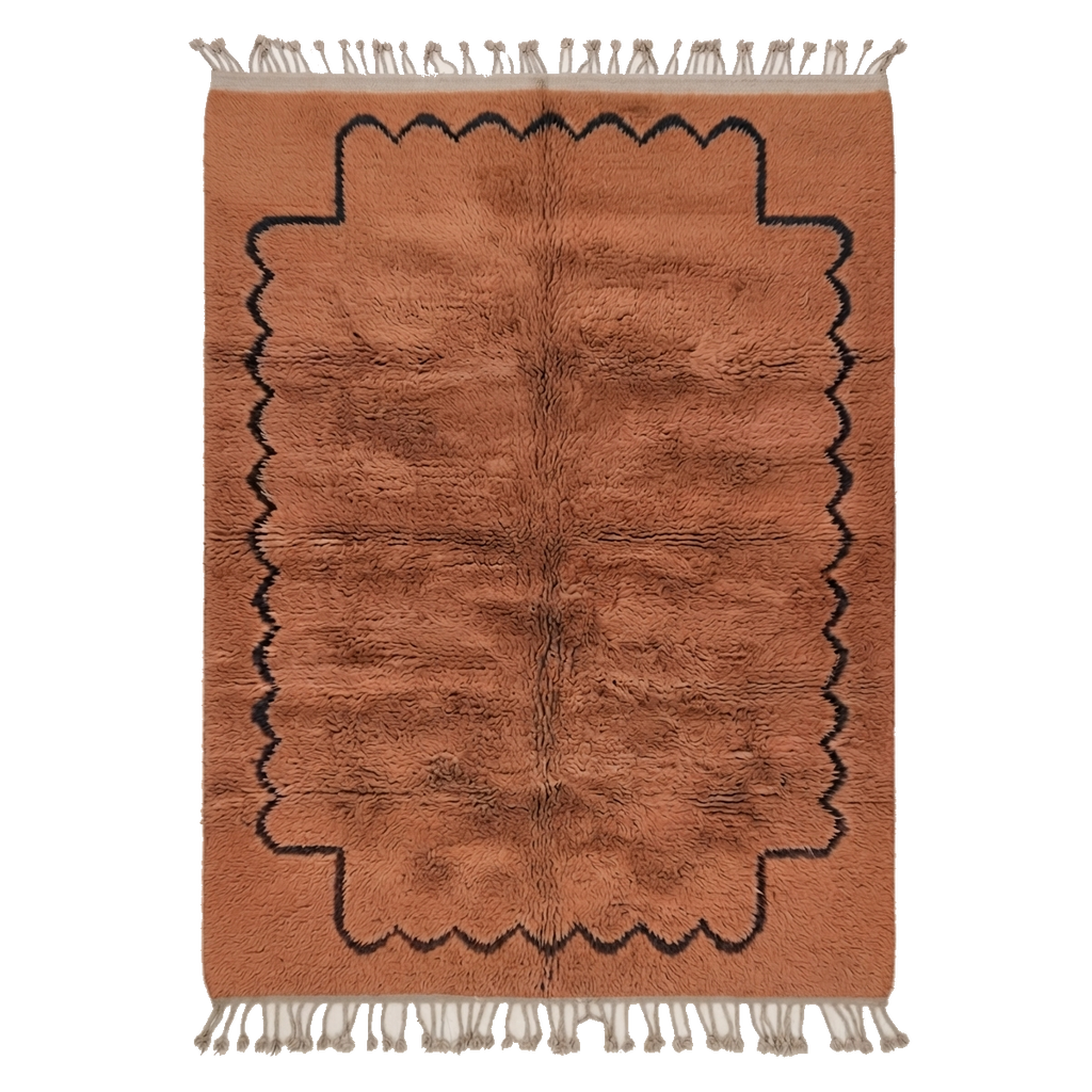 Rust Bordered Moroccan Shag Rug