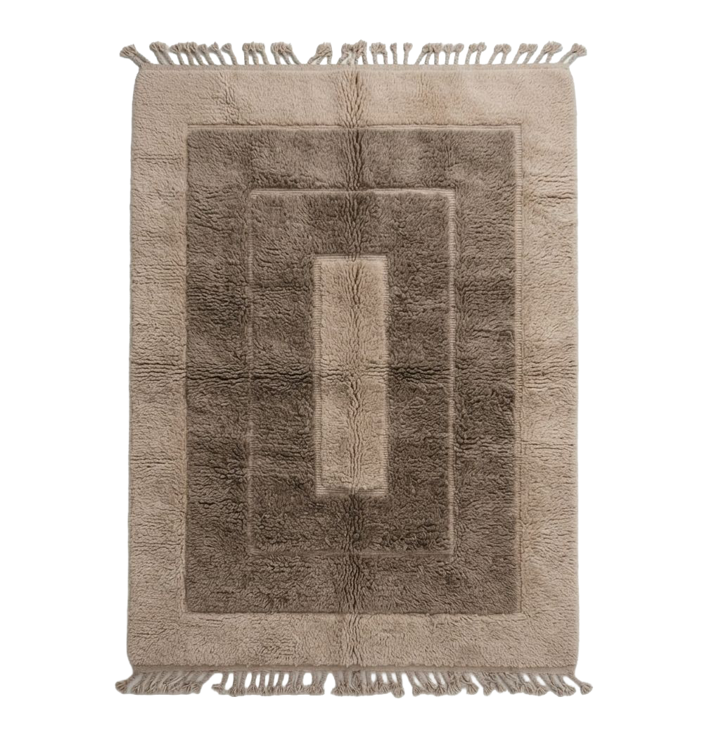Taupe Bordered Moroccan Shag Rug