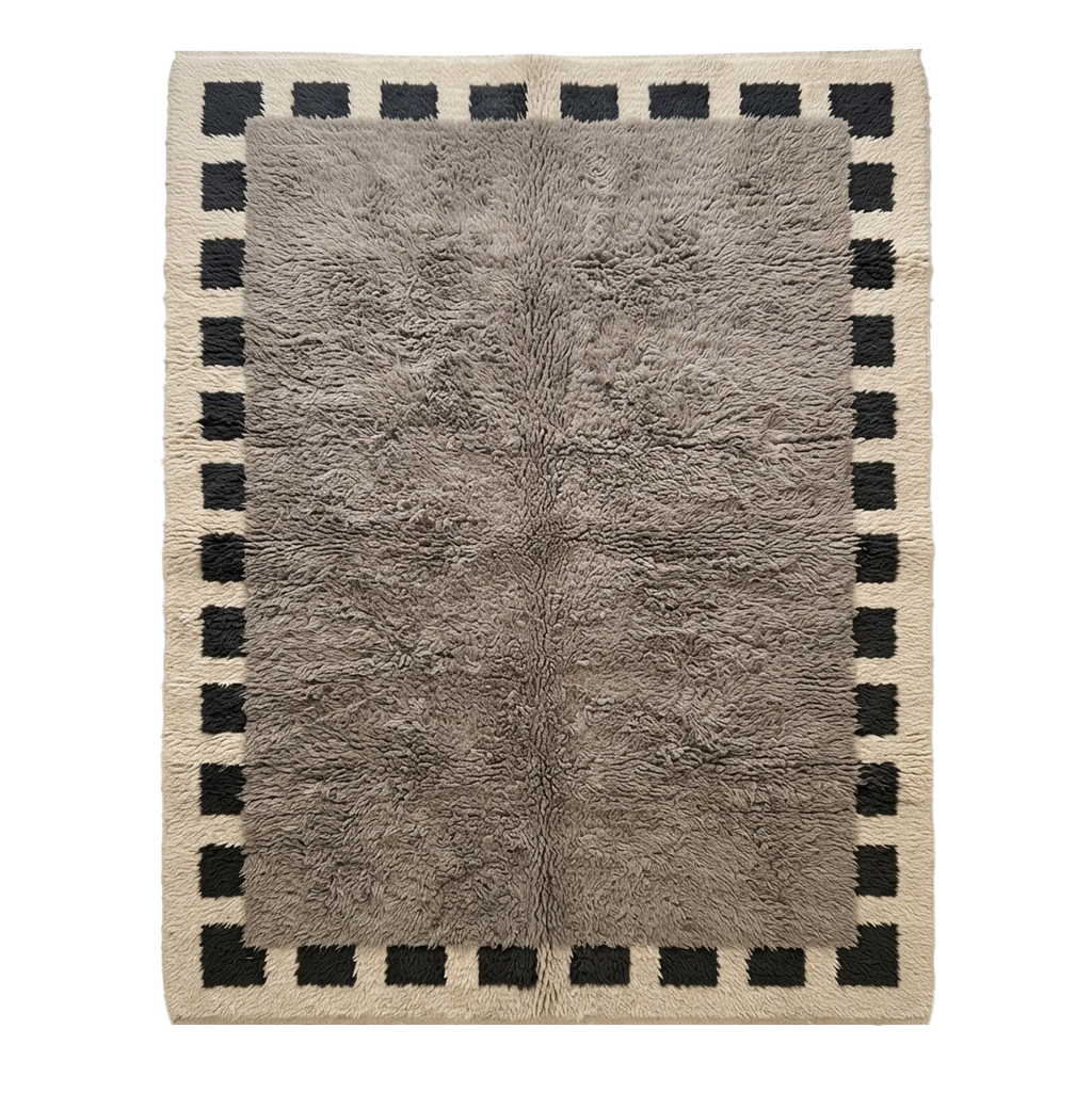 Grey Bordered Moroccan Shag Rug