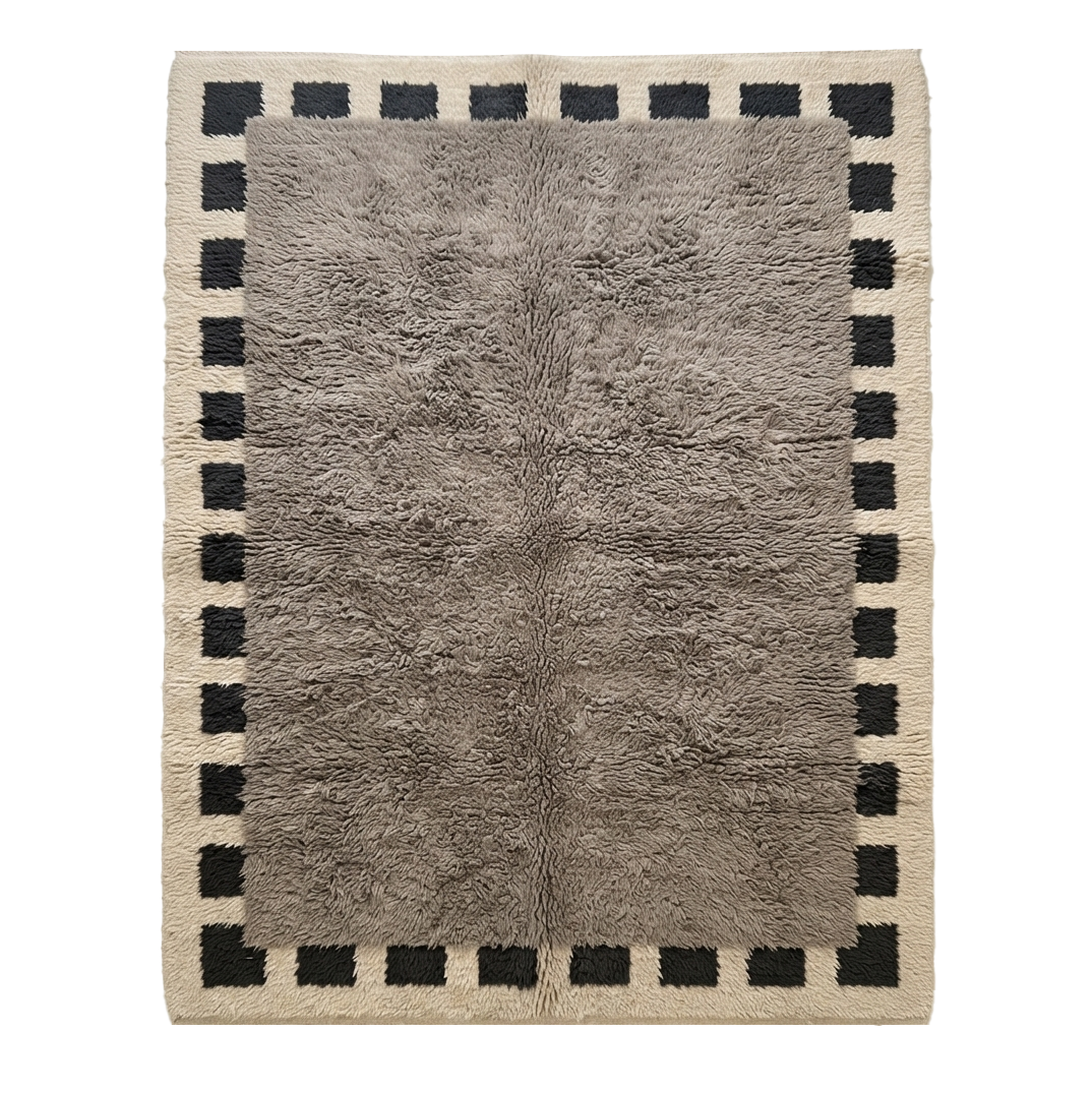 Grey Bordered Moroccan Shag Rug