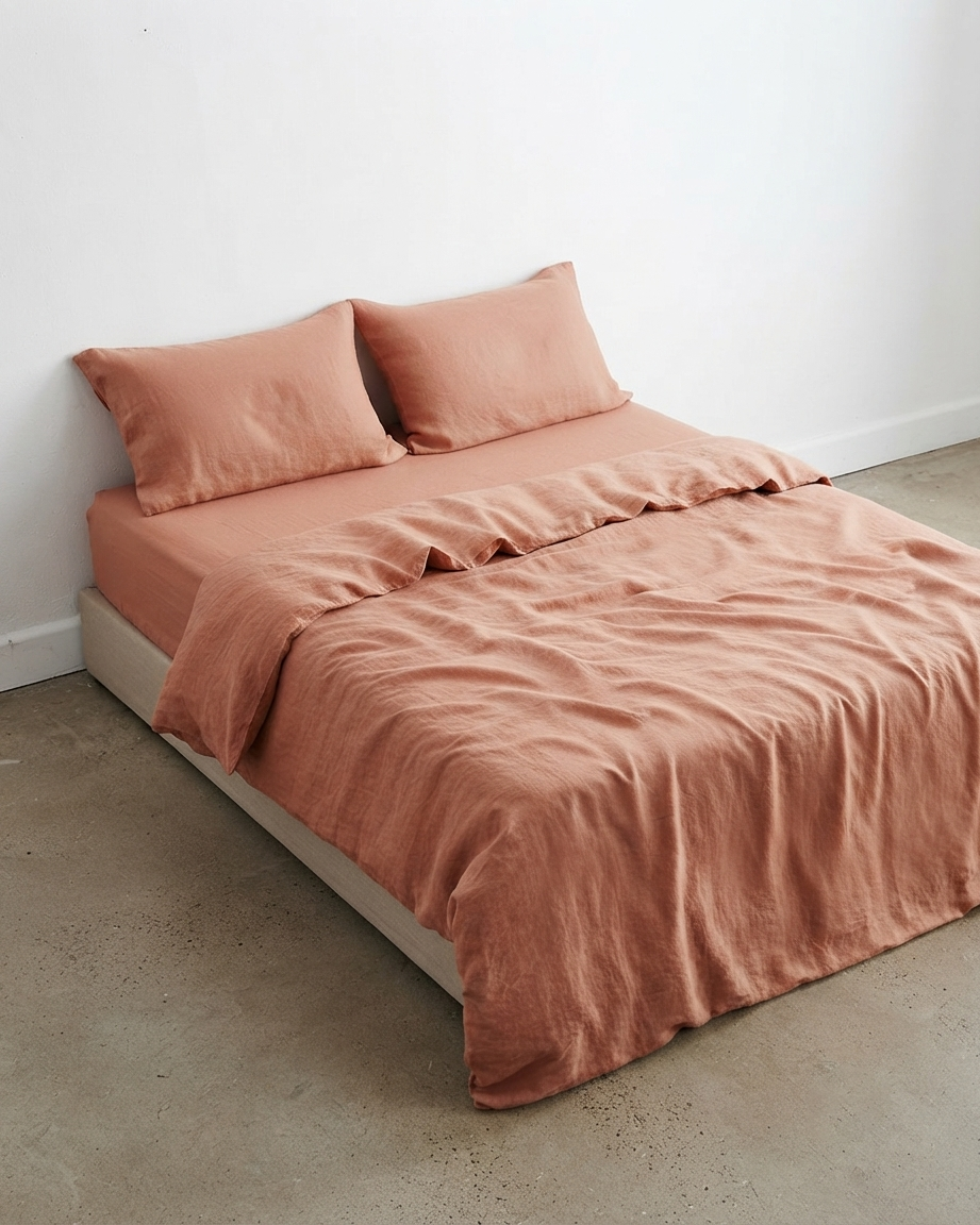 Stonewashed Linen Sheet Set — Light Salmon