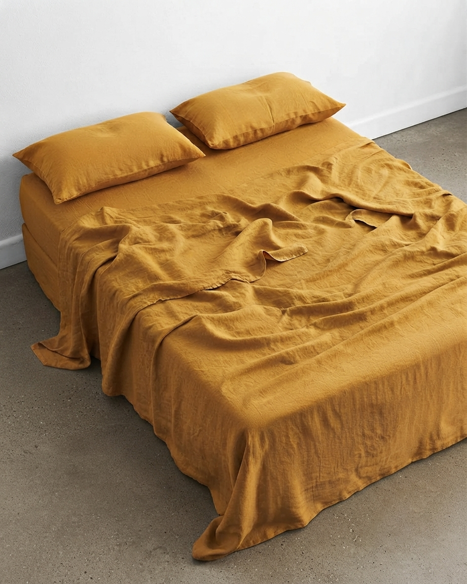Stonewashed Linen Sheet Set — Turmeric