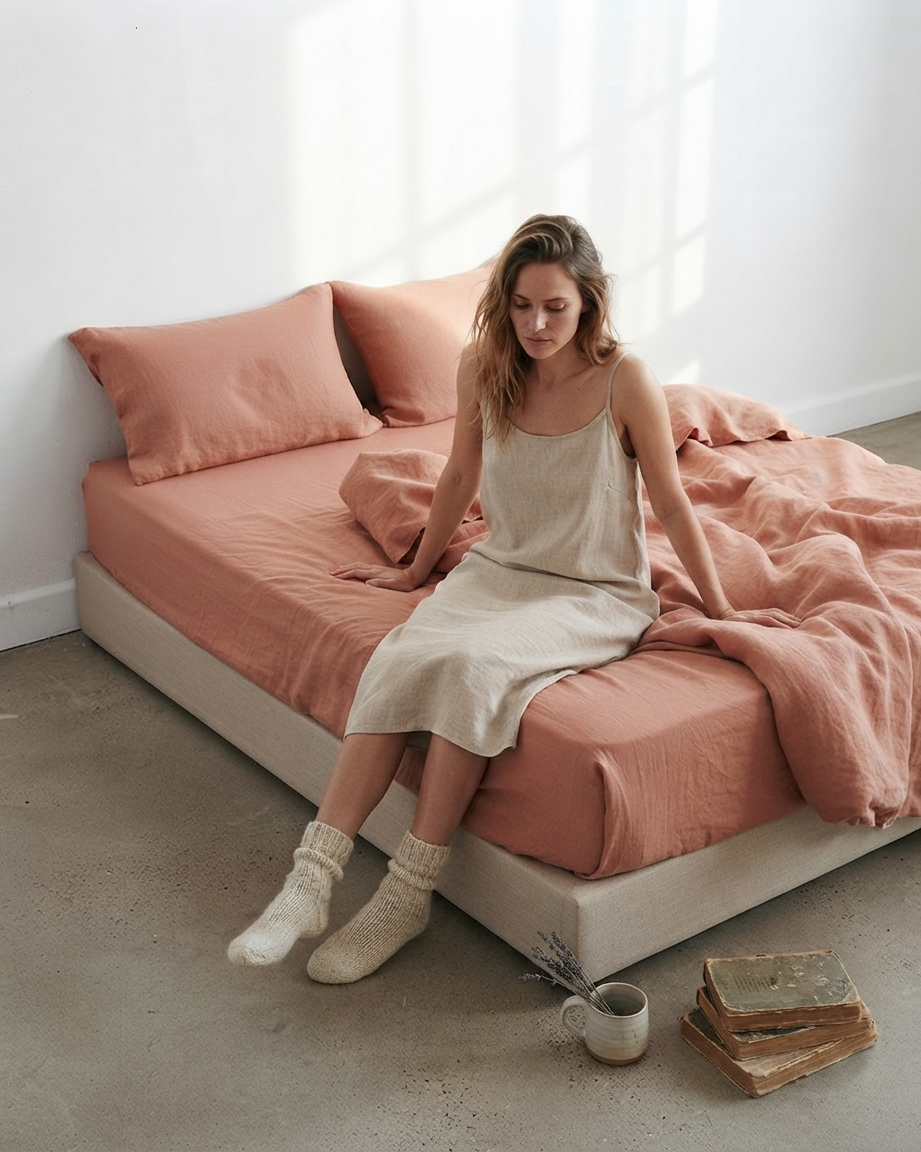 Stonewashed Linen Sheet Set — Light Salmon