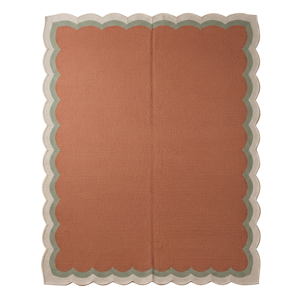 Rust Scalloped Flatweave Rug