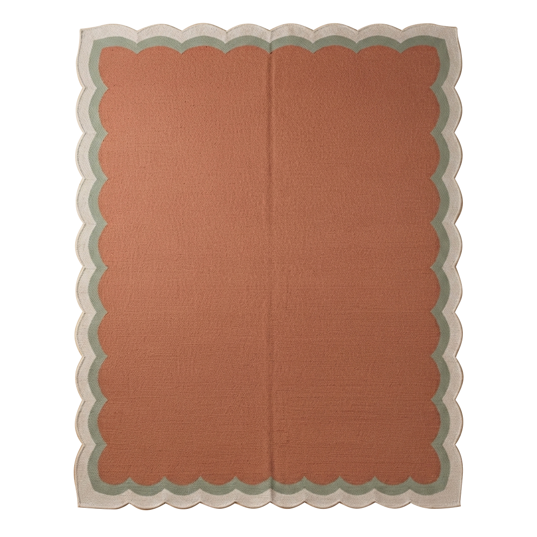 Rust Scalloped Flatweave Rug
