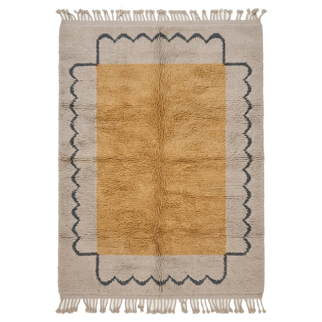 Mustard Bordered Moroccan Shag Rug