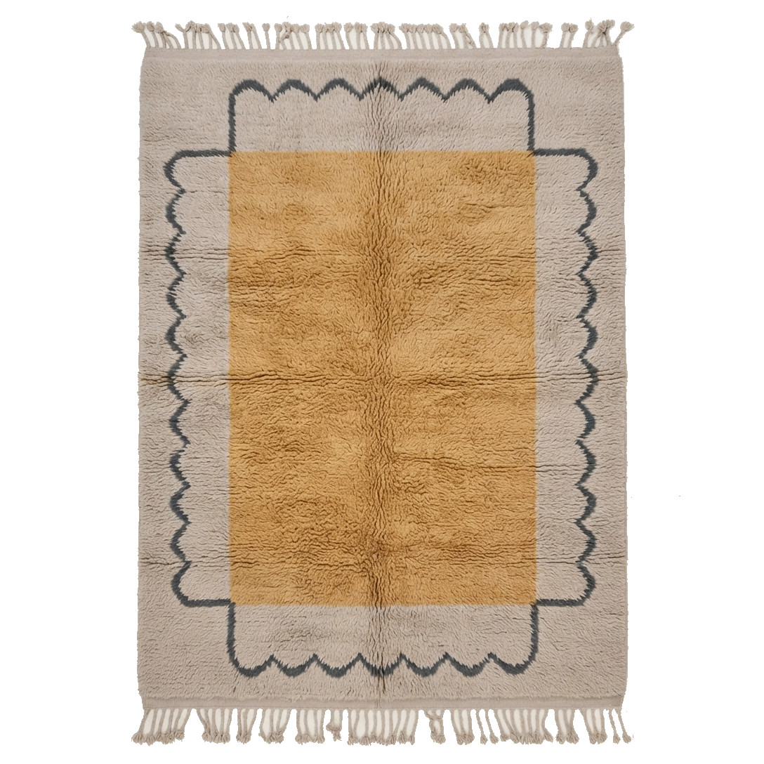 Mustard Bordered Moroccan Shag Rug