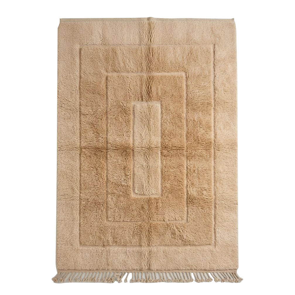 Natural Bordered Moroccan Shag Rug