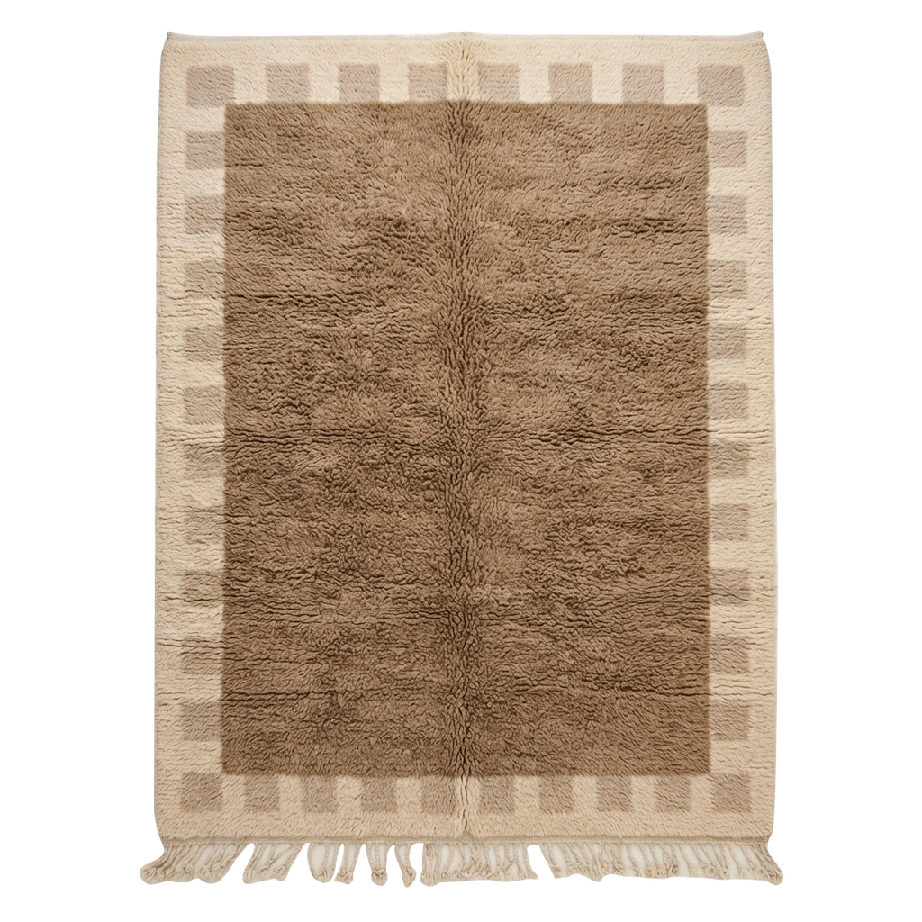 Brown Bordered Moroccan Shag Rug