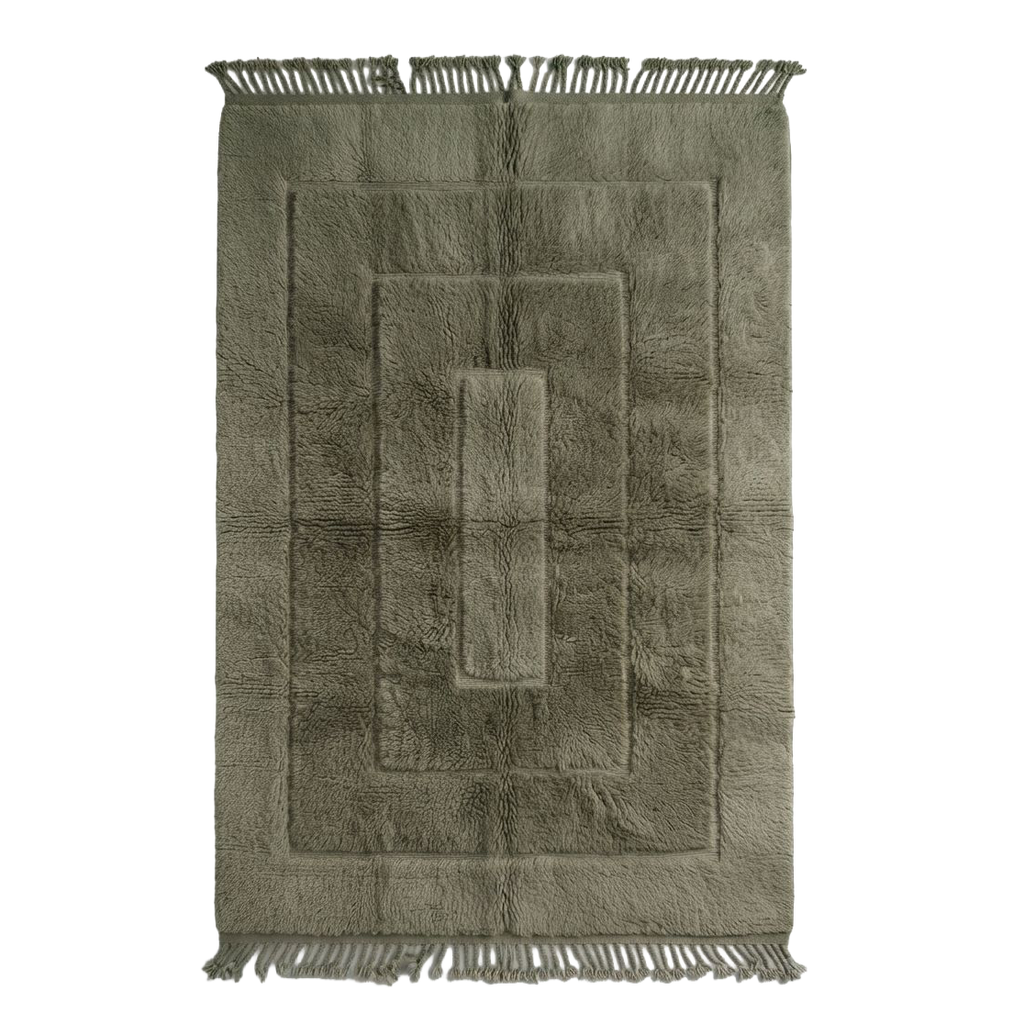 Olive Green Bordered Moroccan Shag Rug